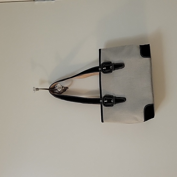 Vtg LORD & TAYLOR Canvas Buckle Three Compartment Tote Shoulder Bag - Picture 5 of 7